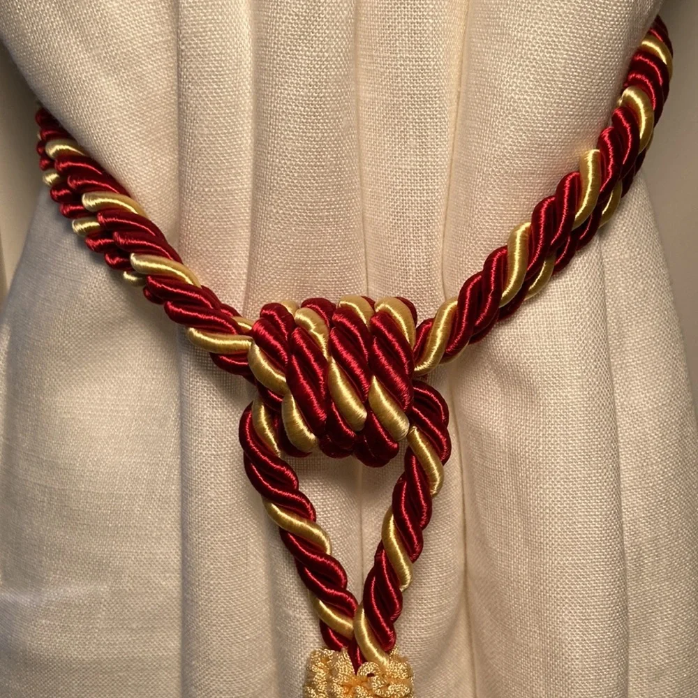 Drapery tie back (4) rope and tassels gold burgundy
